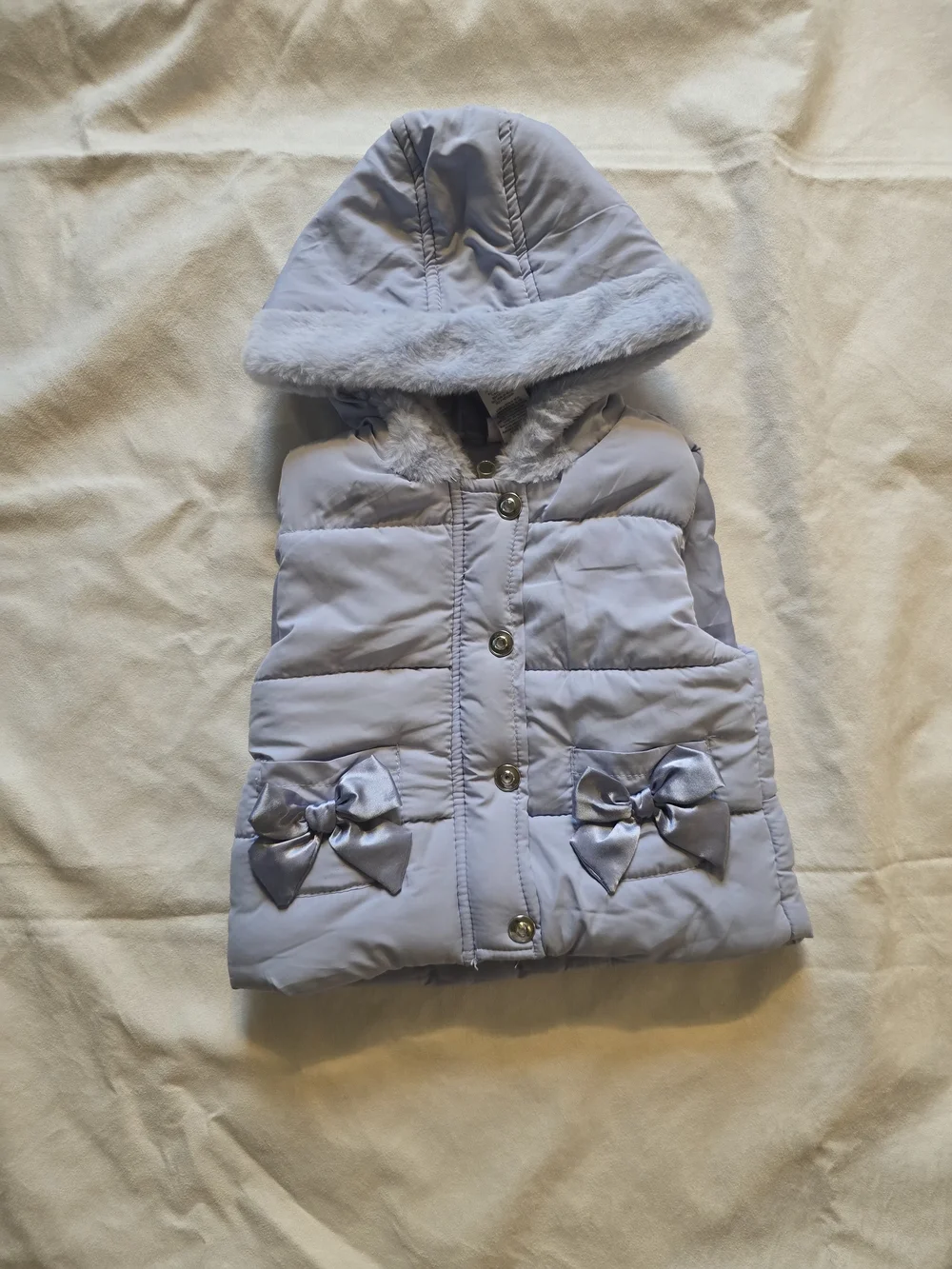 Little Lass Girls 3T Light Blue Puffer Vest Faux Fur Hood Bow Winter Jacket